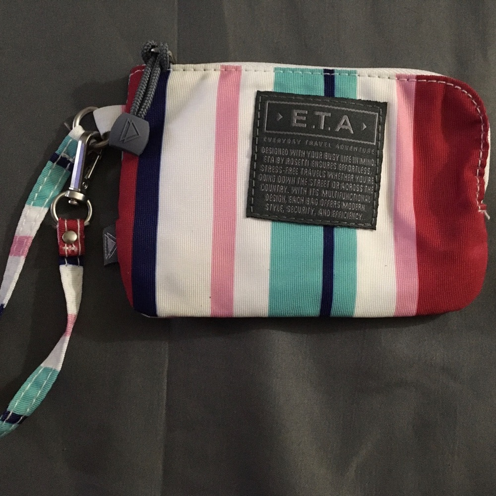 Red and Blue Striped Clutch with Wrist Strap